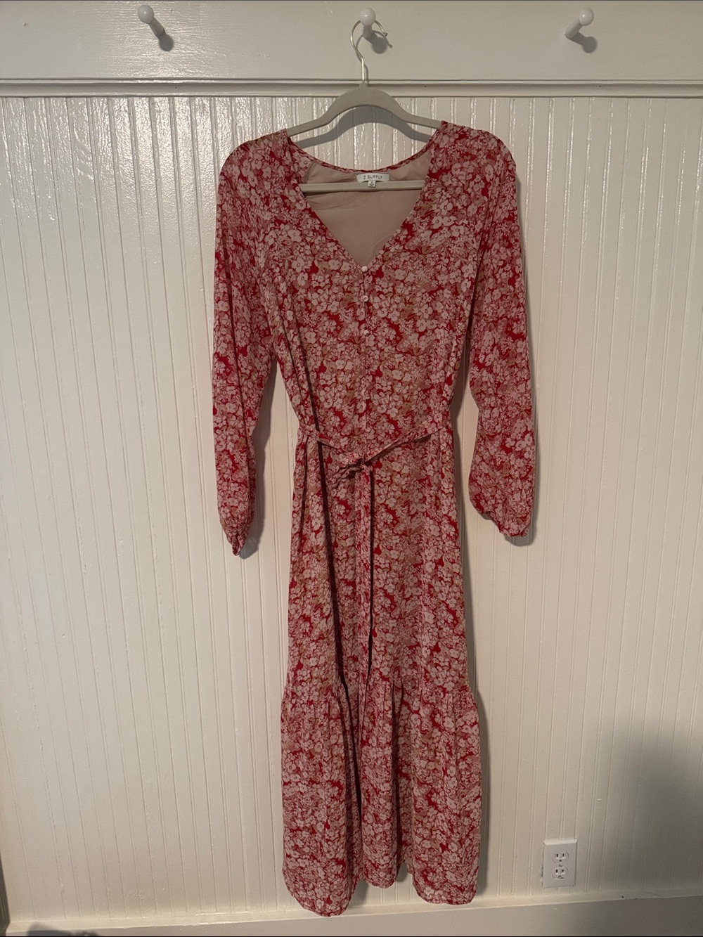 Z Supply Red Floral V-Neck Maxi Dress